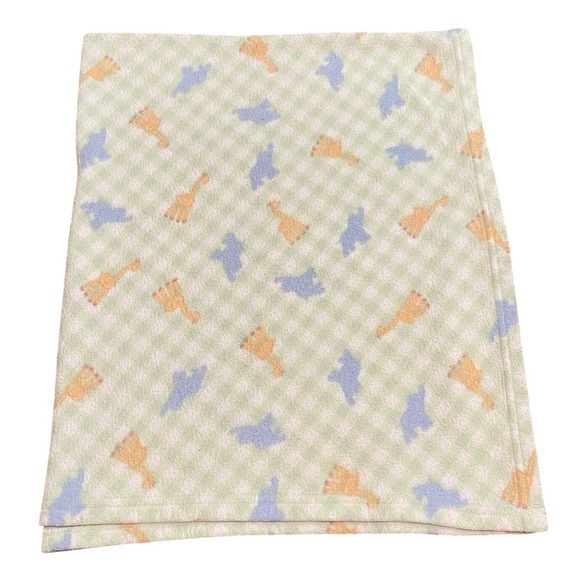 Rare Vintage Baby Carters Green Plaid Checkered Elephant Giraffe Blanket Fleece - Picture 1 of 6